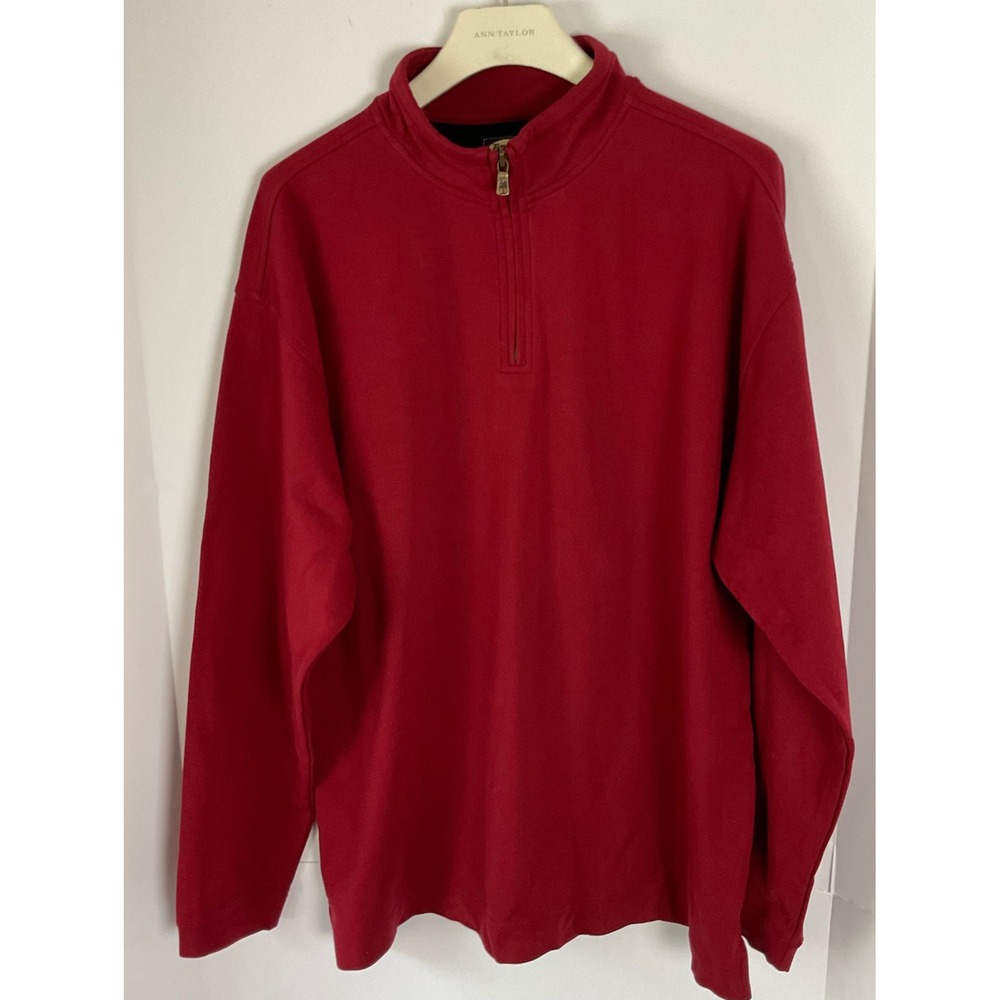 Tommy Bahama Mens Large Red Modal Blend Quarter Zip Pullover Mock Neck Sweater